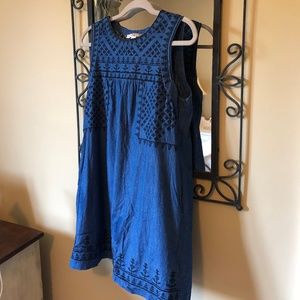 Blue Embroidered Mini Dress